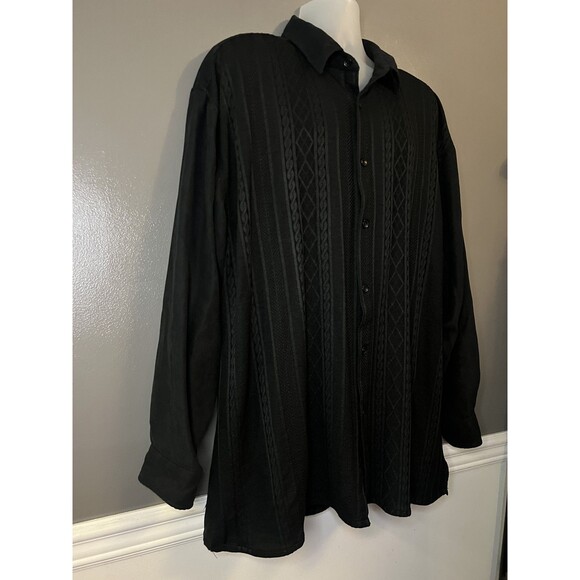 Trust Shirt Mens 3XL Black Button Up Dress Long Sleeve Textured Polyester Casual - Picture 2 of 5